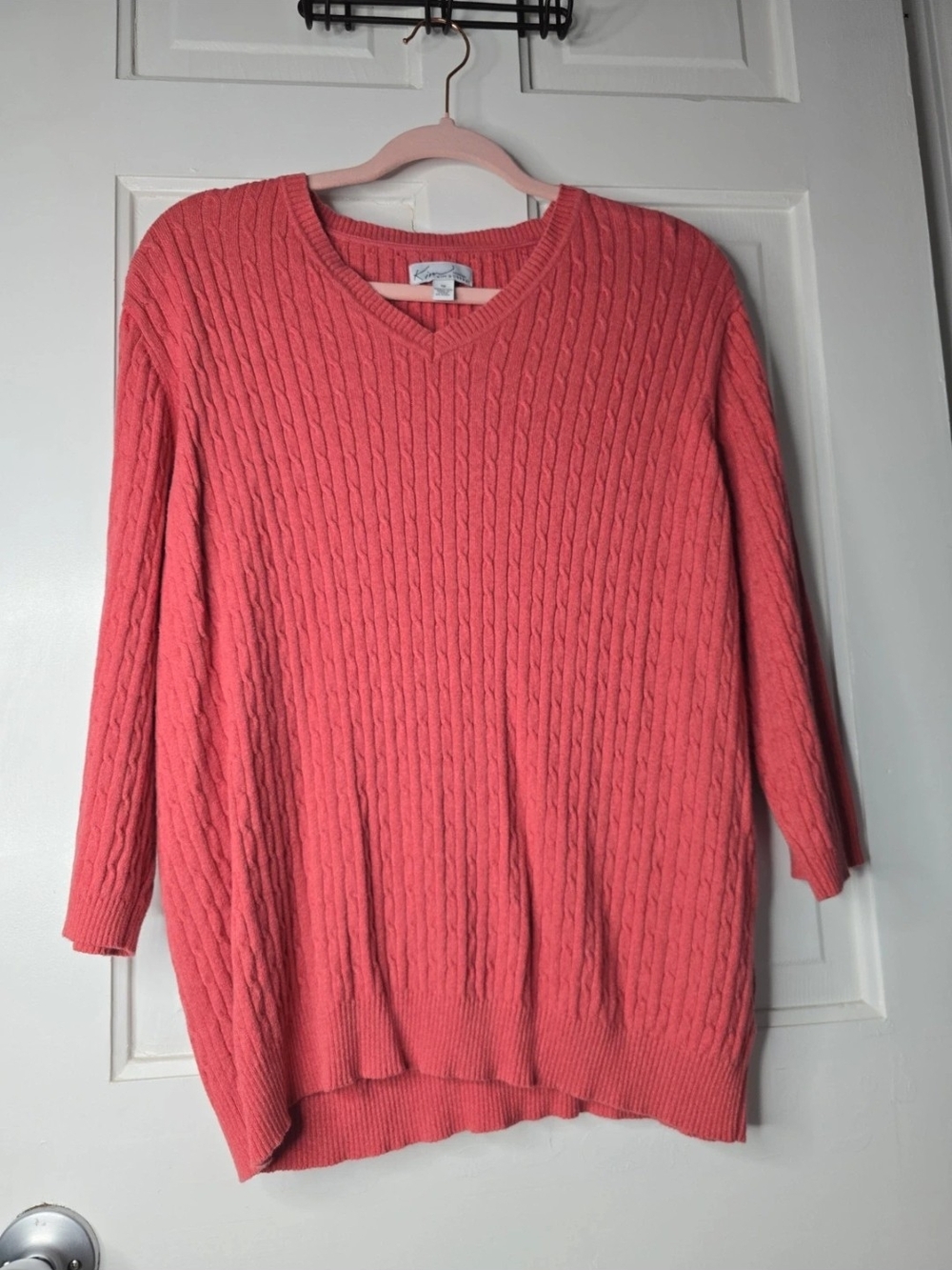 Kim Rogers Coral Cable-Knit V-Neck Sweater